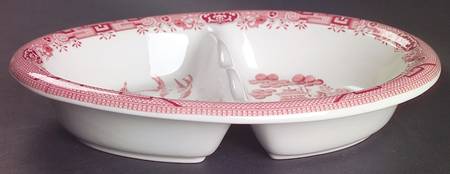 Willow Rosa Pink (England) 10" Oval Divided Vegetable Bowl