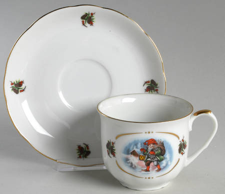 Old Fashioned Christmas Flat Cup & Saucer Set