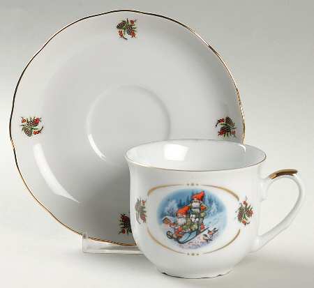 Old Fashioned Christmas Flat Cup & Saucer Set