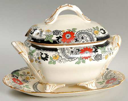 Canton Gravy Boat & Lid w/Underplate