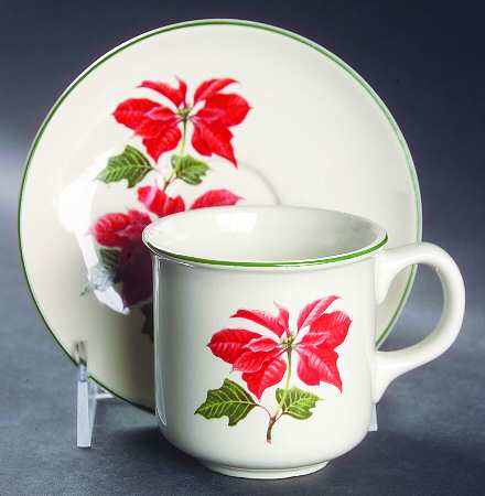 Poinsettia Flat Cup & Saucer Set