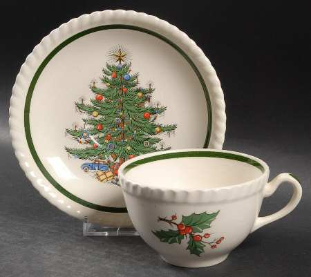 Christmas Tree (Embossed, Swirl) Flat Cup & Saucer Set