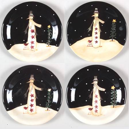 Midnight Snowman Dessert Plate - Set of 4