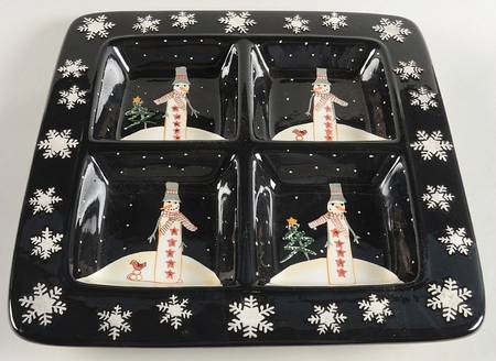 Midnight Snowman Divided 4-Part Square Platter
