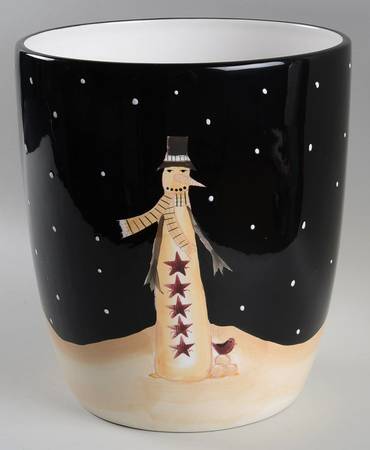 Midnight Snowman China Waste Basket