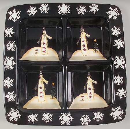 Midnight Snowman Divided 4-Part Square Platter