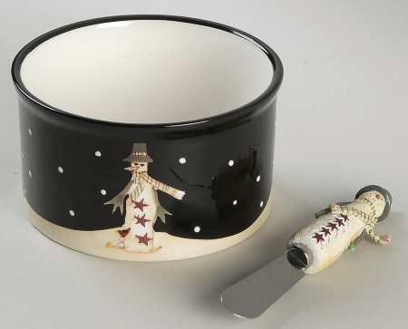 Midnight Snowman Dip Bowl & Spreader Set
