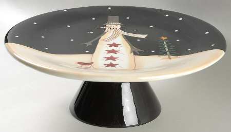 Midnight Snowman 12" Diameter Pedestal Cake Stand