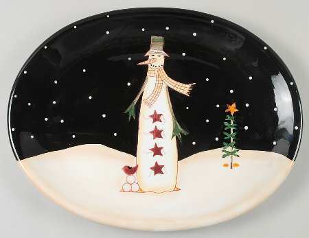 Midnight Snowman 15" Oval Serving Platter