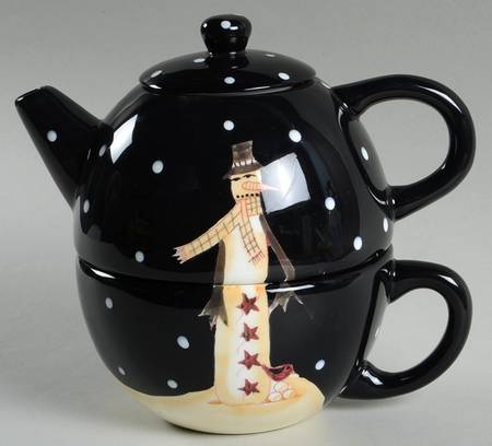 Midnight Snowman Individual Teapot & Lid with Cup by Certified International