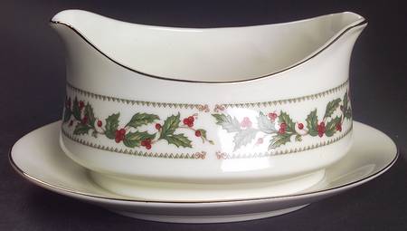 Ivory Holly (Japan) Gravy Boat with Attached Underplate