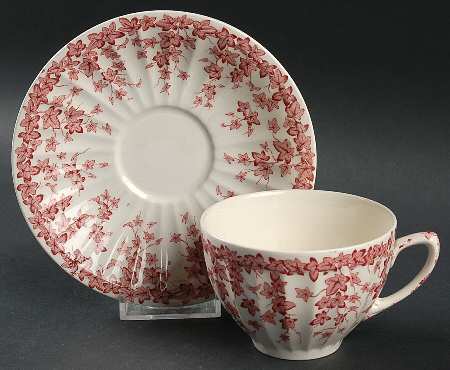 Early English Ivy Pink (Ribbed, Smooth) Flat Cup & Saucer Set