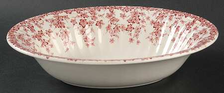 Early English Ivy Pink (Ribbed, Smooth) 8" Oval Vegetable Bowl by Crown Ducal