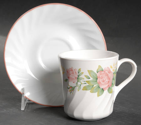 Elegant Rose (Corelle) Flat Cup & Saucer Set