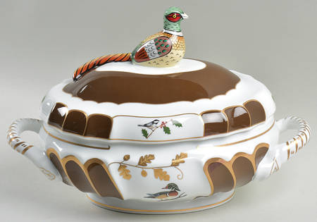 Winter Game Birds Chestnut Brown Oval Tureen & Lid