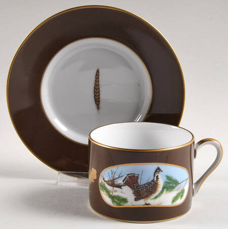 Winter Game Birds Chestnut Brown Flat Cup & Saucer Set