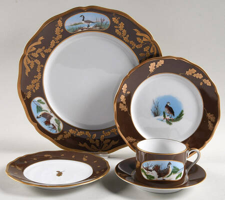 Winter Game Birds Chestnut Brown 5 Piece Place Setting