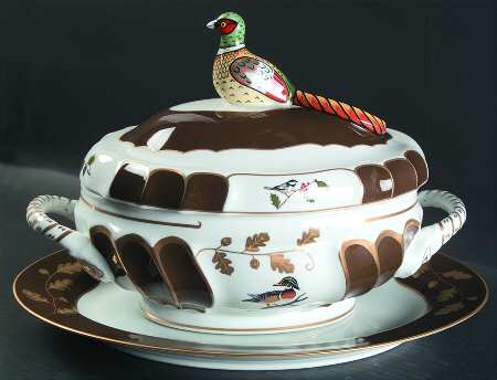 Winter Game Birds Chestnut Brown Tureen & Lid w/Underplate