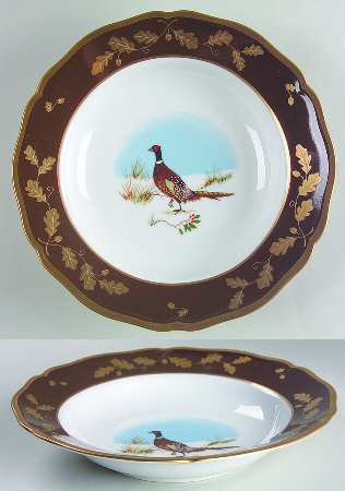 Winter Game Birds Chestnut Brown Large Rim Soup Bowl