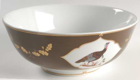 Winter Game Birds Chestnut Brown 9" Round Vegetable Bowl