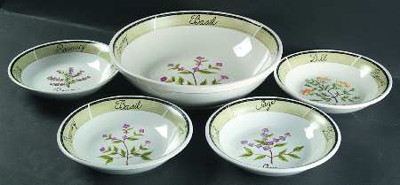 Culinary Herbs (5 Piece) Pasta Set (1 Large Bowl & 4 Indvl Bowls)
