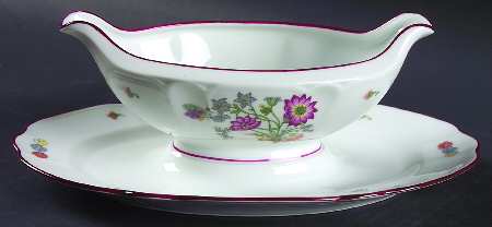 Meissen (Inner Red Line) Gravy Boat with Attached Underplate