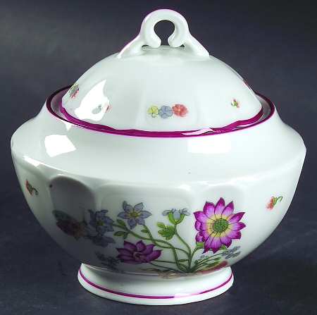 Meissen (Inner Red Line) Sugar Bowl & Lid