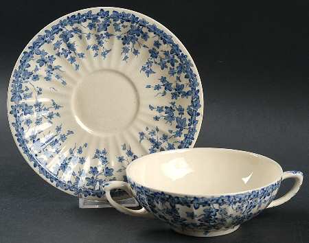 Early English Ivy Blue Flat Cream Soup Bowl & Saucer Set