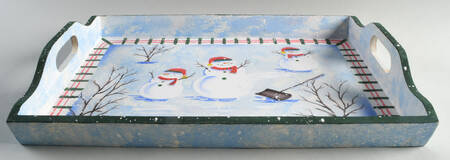 Snowman Wood Rectangular Handled Tray