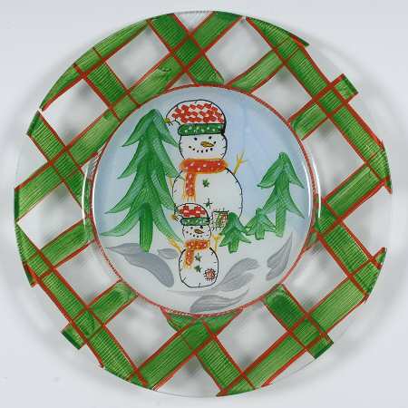 Snowman 13" Round Glass Plate