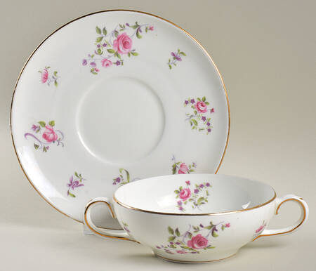 English Rosebud (Smooth Edge) Cream Soup Bowl & Saucer Set