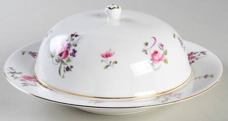 English Rosebud (Smooth Edge) Muffin Dish & Lid