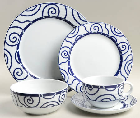 Blue Spiral 5 Piece Place Setting