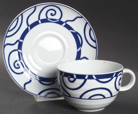 Blue Spiral Flat Cup & Saucer Set