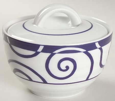 Blue Spiral Sugar Bowl & Lid