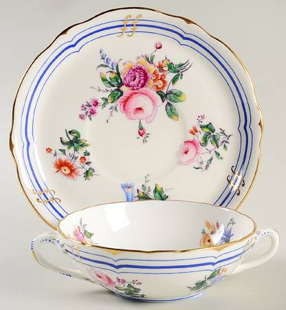 Old Coalport (Gold Trim) Flat Cream Soup Bowl & Saucer Set