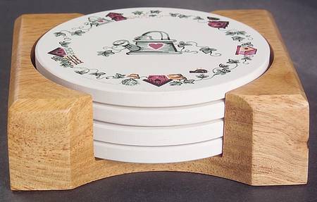 Garden Home (Corelle) Thirst Coaster with Wood Holder - Set of 4