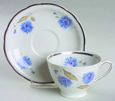 Cornflower (Platinum Trim) Footed Cup & Saucer Set