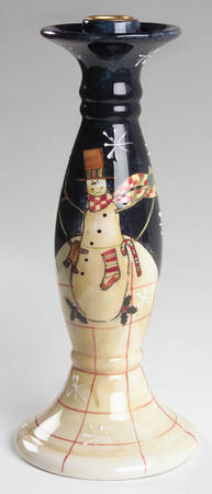 Folk Snowman (Large Flakes) 10" Candlestick
