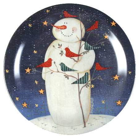 Twilight Snowman (Gold Stars) Dinner Plate