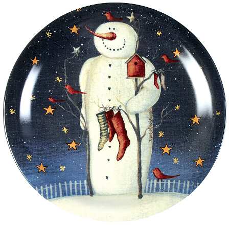 Twilight Snowman (Gold Stars) Dinner Plate