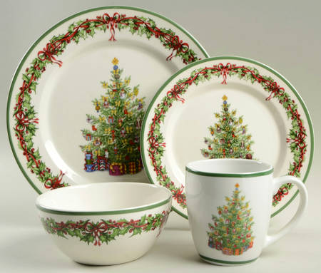 Holiday Celebrations (Green Trim) 4 Piece Place Setting