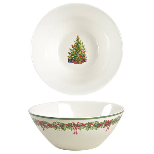 Holiday Celebrations (Green Trim) 9" Round Vegetable Bowl