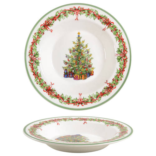 Holiday Celebrations (Green Trim) Large Rim Soup Bowl