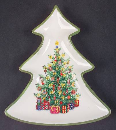 Holiday Celebrations (Green Trim) Small Tree Shaped Dish