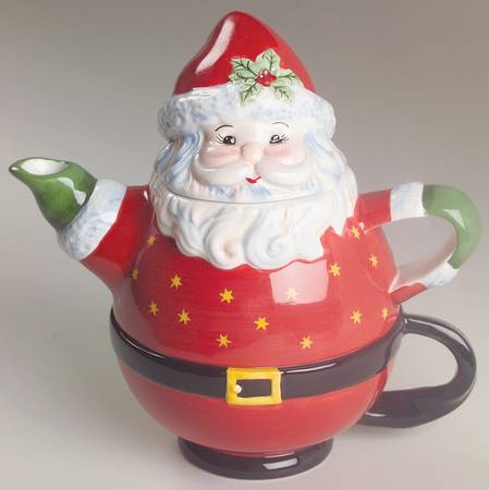 Holiday Celebrations (Green Trim) Sculpted Individual Teapot with Cup