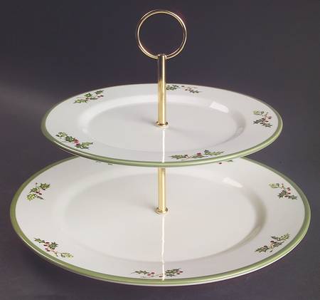 Holiday Celebrations (Green Trim) Two-Tiered Serving Tray (Chop, Luncheon)