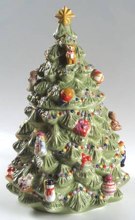 Holiday Celebrations (Green Trim) Figural Cookie Jar & Lid