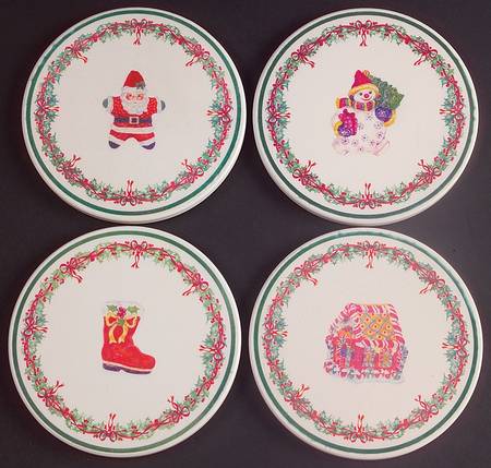 Holiday Celebrations (Green Trim) 4-Piece Cork Back Round Coaster Set