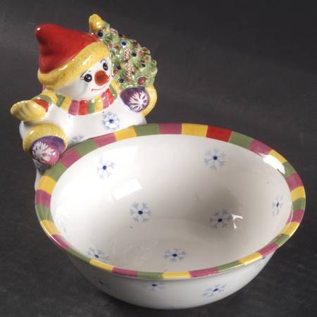 Holiday Celebrations (Green Trim) Open Figural Snowman Candy Dish